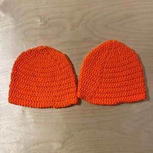 Hand Crafted Orange Crochet Beanie Set (QG)